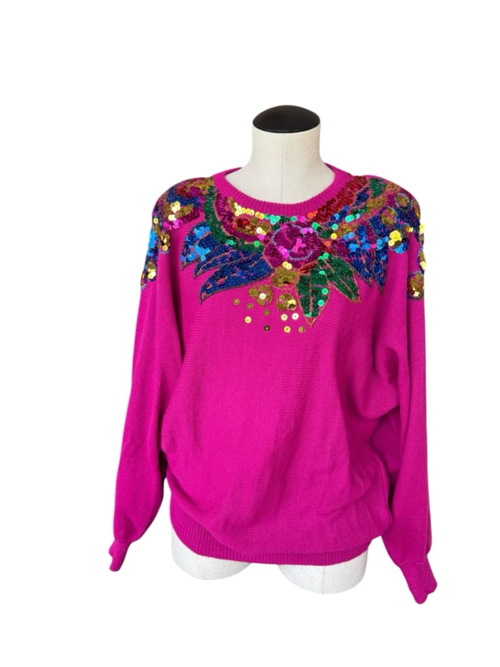 Vintage Western Connection Pink Sequin Bead Embellished Crewneck Sweater 80s 90s